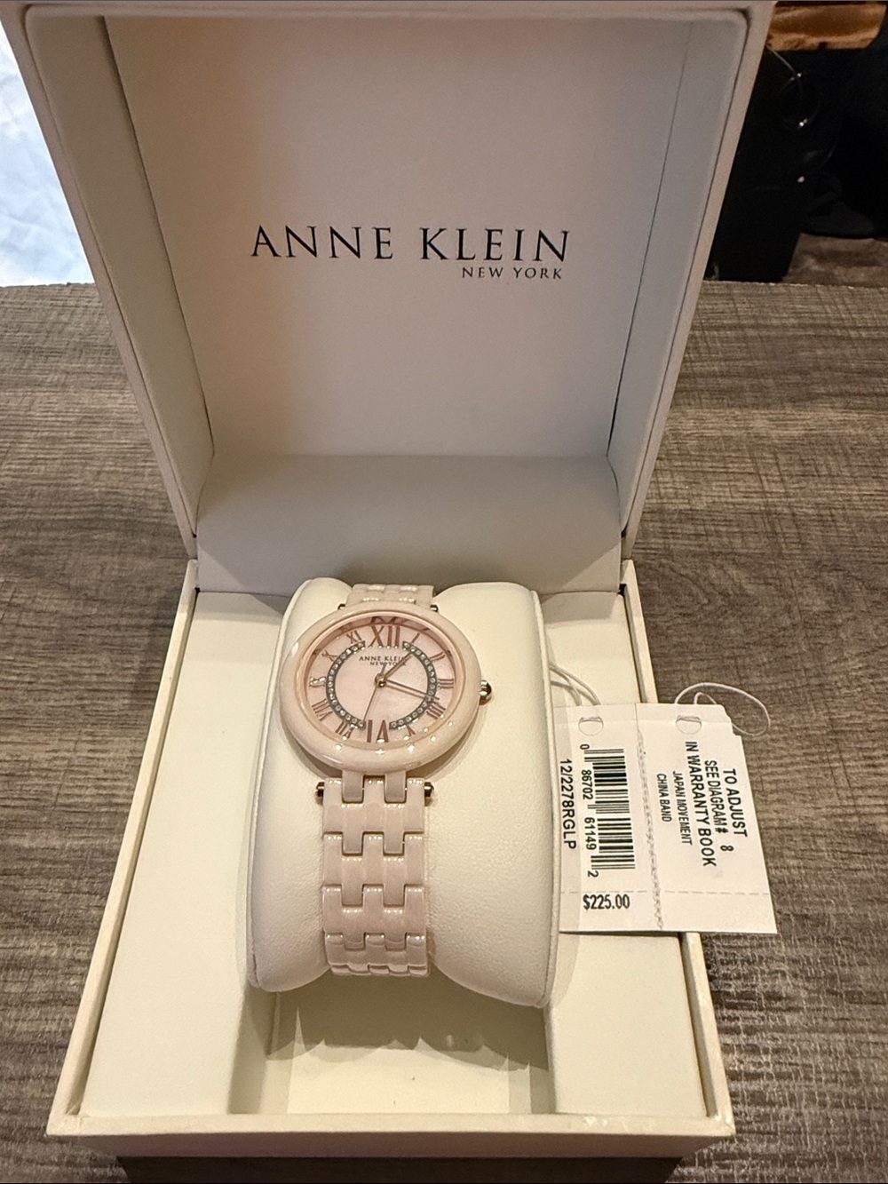 Anne Klein Pink Ceramic Bracelet Watch with Rose Gold Accents